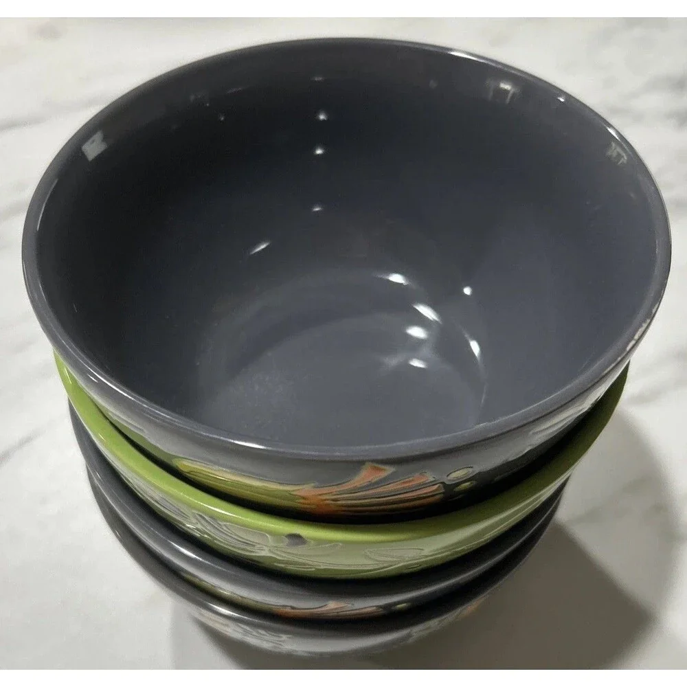 180 Robin Pickens Cereal Bowls Green Floral Textured Set of 4 Mixed Patterns
